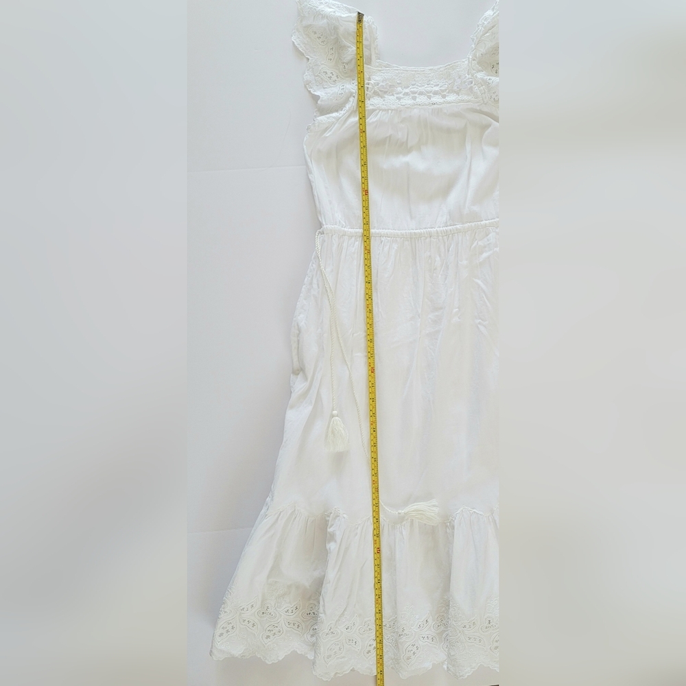 Ulla Johnson Square Neck Opeline Midi Dress in Blanc White, Linen Cotton, XS - Picture 5 of 7